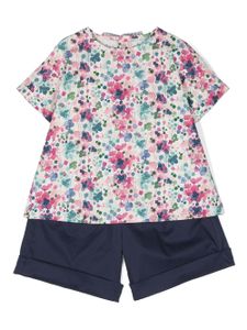 Il Gufo ensemble t-shirt-short à fleurs - Bleu