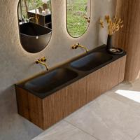 Mondiaz KURVE 165 cm Onderkast Greeploos 2 Lades Met Deuren Walnut, Wastafel Solid Surface Links Urban 0 Kraangaten Zonder Spiegel (KRVBGS165R2L1D0KD-Wal/Urb)