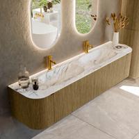 Badmeubel Mondiaz Kurve-Dlux | 190 cm cm | Meubelkleur Dusk | Wastafelkleur Glace | Solid surface | Wasbak beiden zijden spoelbak | 2 kraangaten