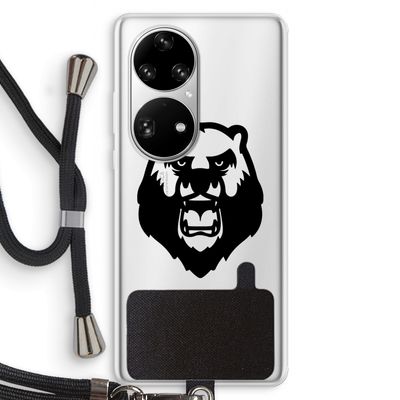 Angry Bear (black): Huawei P50 Pro Transparant Hoesje met koord