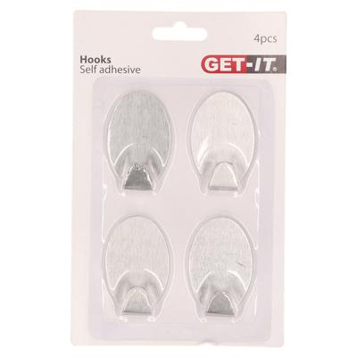Excellent Houseware ophang haakjes - zelfklevend - 4x stuks - keuken - badkamer - rvs - D3.5 cm