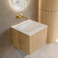 Mondiaz KURVE-DLUX 50 cm Onderkast Greeploos 1 Lade Zonder Deuren Oak, Wastafel Solid Surface Midden Opalo 0 Kraangaten Zonder Spiegel (KRVGRU501L0D0KM-Oak/Opa)