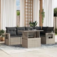 6-delige Loungeset met kussens poly rattan lichtgrijs