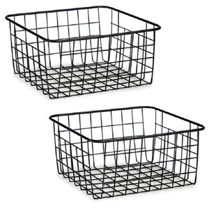 Industriele draadmand - Set van 4x stuks - zwart - metaal - 28 x 22 x 13 cm - opbergmand - woonacces