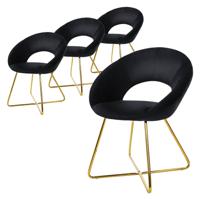 ML-Design eetkamerstoelen set van 4 fluweel, zwart, woonkamerstoel met ronde rugleuning gestoffeerde stoel met - thumbnail