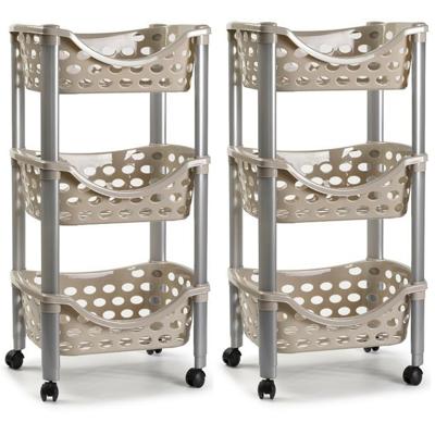 Plasticforte keukentrolley - 2x stuks - 3-laags - kunststof - roze - 40 x 65 cm - opslagrekje