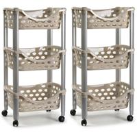 Plasticforte keukentrolley - 2x stuks - 3-laags - kunststof - roze - 40 x 65 cm - opslagrekje