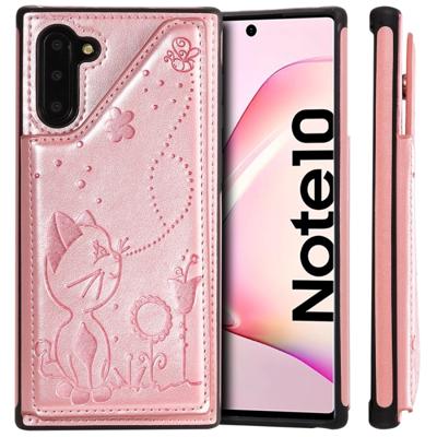 Voor Galaxy Note 10 kat Bee reliëf patroon schokbestendige beschermende case met kaartsleuven & fotolijstjes (Rose goud)