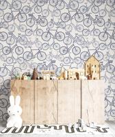 Behang Bikes Rol Blauw Behang Bikes Rol Blauw