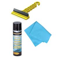 Autoramen IJskrabber/trekker geel 16 cm met anti-condens doek en ruitenontdooier spray