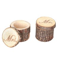 Chaks Bruiloft/huwelijk trouwringen boomstammetje hout - MR &amp; MRS - ringdoosje - D6 x H4 cm   - - thumbnail
