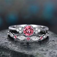 2 stks/set vrouwen Fashion Zircon edelsteen ring 6 (roze)
