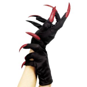 Zwarte horror/duivel handschoenen met nepnagels voor volwassenen   -