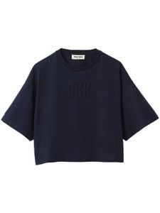 Miu Miu t-shirt crop à patch logo - Bleu