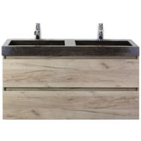 Maxx XL Badmeubelset 120 cm - Craft Oak - Wastafel Lucca Dubbel 2 Kraangaten