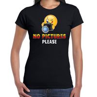 Funny emoticon t-shirt No pictures please zwart voor dames