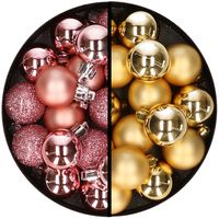 36x stuks kunststof kerstballen roze en goud 3 en 4 cm - thumbnail