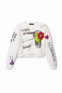 Sweatshirt met krantenteksten - WHITE - XS