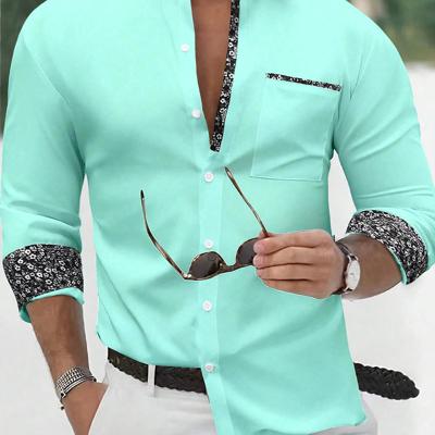 Bon&Bon Men's Yellow Long Sleeve Casual Button-Up Floral Shirt Blue-2 / XXL