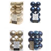 Kerstversiering kunststof kerstballen mix donkerblauw/champagne 4 en 6 cm pakket van 80x stuks