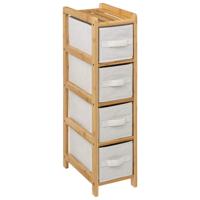 Opbergkast met 4 polyester manden - 4 lagen - bamboe - beige - 19 x 33 x 78 cm