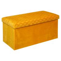 Atmosphera Poef/krukje/hocker Royal - Opvouwbare opslag box - fluweel Okergeel - 76 x 38 x 38 cm   -