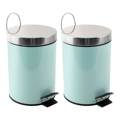 Prullenbak/pedaalemmer - 2x - metaal - mintgroen - 3 liter - 17 x 25 cm - Badkamer/toilet