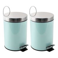 Prullenbak/pedaalemmer - 2x - metaal - mintgroen - 3 liter - 17 x 25 cm - Badkamer/toilet