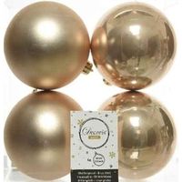 4x Kunststof kerstballen glanzend/mat donker parel/champagne 10 cm kerstboom versiering/decoratie   - - thumbnail