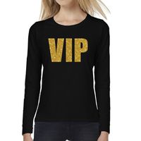 VIP goud glitter t-shirt long sleeve zwart voor dames - thumbnail