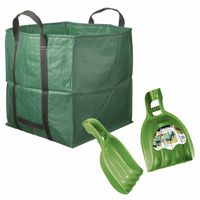 Groene tuinafvalzak opvouwbaar 148 liter met een setje bladharken/tuinafval grijpers