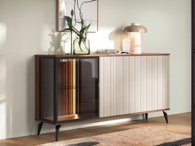 Dressoir VENRUTA 3 deuren warmia walnoot/kasjmier met led