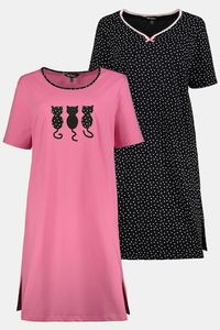 Ulla Popken bigshirts, set van 2, stippendessin/kattenmotief - Grote Maten