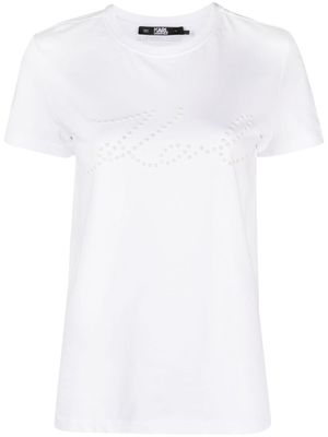 Karl Lagerfeld t-shirt en coton biologique à logo strassé - Blanc