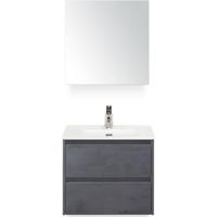 Dante Badmeubelset 60 cm - Beton Antraciet - Keramische Wastafel Wit Cover met Spiegelkast