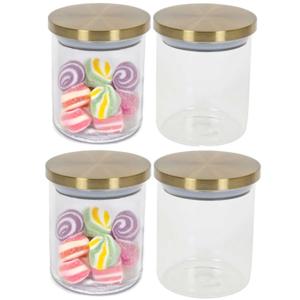 Voorraadpot - 4x - 600 ml - glas - draaideksel - goud - 9 x 12 cm - weckpot