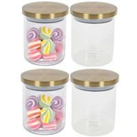 Voorraadpot - 4x - 600 ml - glas - draaideksel - goud - 9 x 12 cm - weckpot
