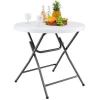 81 cm Ronde Klaptafel Kunststoftafel met Versterkte HDPE Tafelblad Robuuste Metalen Poten & Antislip Voetkappen Wit