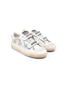 Golden Goose Kids baskets imprimées à fermeture scratch - Blanc