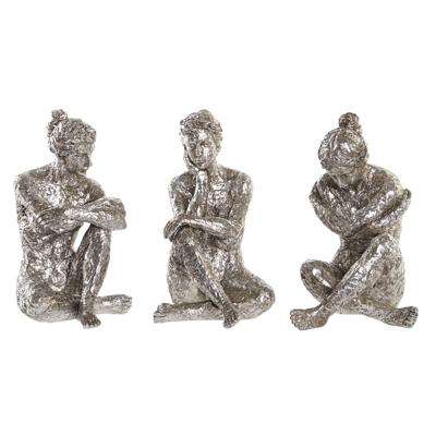 Decoratieve figuren DKD Home Decor 17 x 15 x 26 cm Vrouw Zilverkleurig (3 Stuks)
