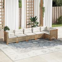 6-delige Loungeset met kussens poly rattan beige