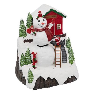 Kerstdorp kerst tafereel - huis met sneeuwpop - met beweging en led verlichting - 26 cm