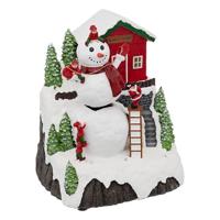 Kerstdorp kerst tafereel - huis met sneeuwpop - met beweging en led verlichting - 26 cm