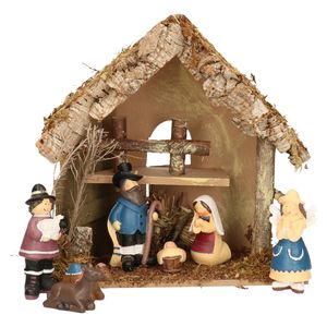 Complete kerststal met kerststal beelden -H26 cm - hout/mos/polyresin   -