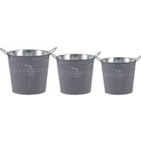 Emmer/plantenpot/bloempot - set van 3x stuks - zink - zilvergrijs - Emmers