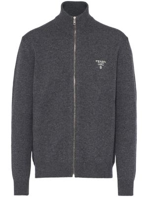 Prada sweat zippé à logo brodé - Gris