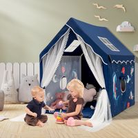 Grote Kindertent Binnenspeeltent met Gewatteerde Mat Deurgordijn Ademende Gaasramen voor Kinderen Vanaf 1 Jaar Blauw