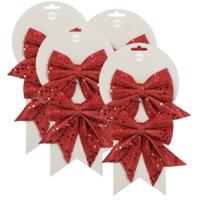 Kerst ornamenten strikken - 8x st - rood met glitter - 12 x 13 cm - kerstboomstrikjes