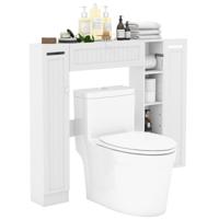 Opbergruimte Boven het Toilet Vrijstaande Badkamer Organizer Verstelbare Planken Toiletpapierhouder Vouwdeu Wit