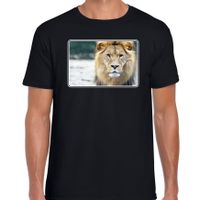 Dieren t-shirt met leeuwen foto zwart voor heren